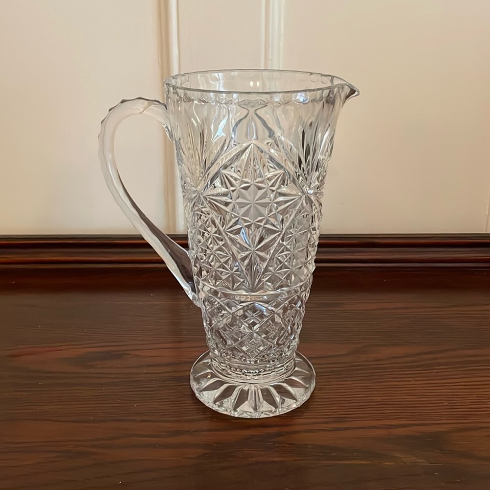 Vintage Large Cut Crystal Water Pitcher with Pedestal Base